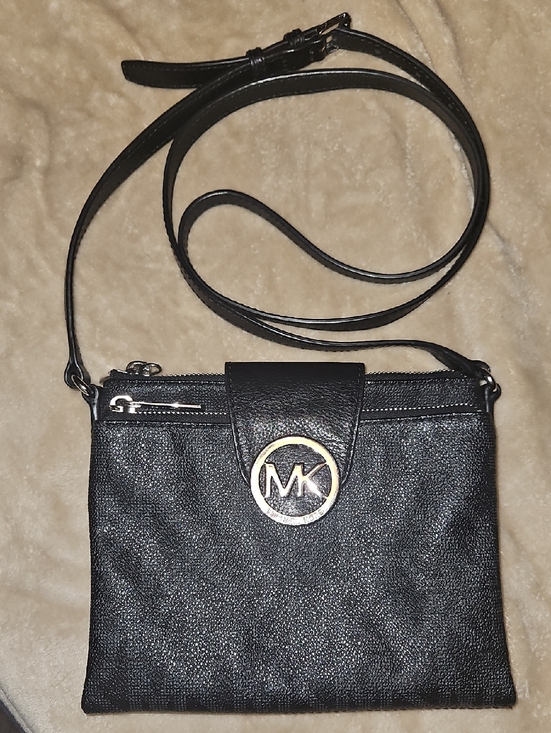 Michael Kors Handbags - Small Michael Kors Black Leather Crossbody with Silver Logo Accent